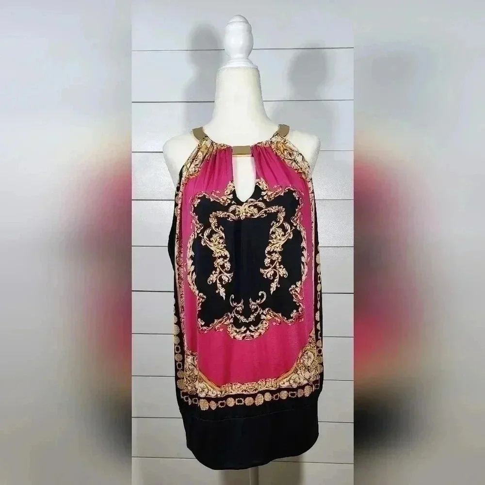 NWT| Cache Y2K Pink and Black Sleeveless Blouse
